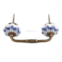 Poignées de meuble en céramique bleues faites à la main de qualité supérieure, motif floral contemporain, anti-rouille, pour l'extérieur
