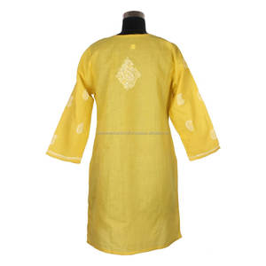 DRL020鸡刺绣长库尔塔印度棉束腰上衣花卉上衣假日服装尺码S、<span class=keywords><strong>M</strong></span>、L、XL、XXL西部派对服装 - Product Image 2