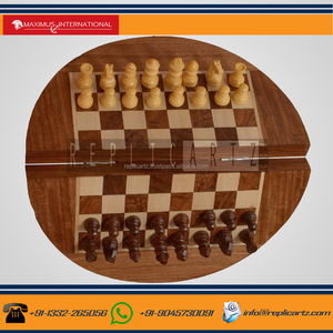Jeu d'échecs pliable rond en bois, décoration de table, objet décoratif, échiquier de collection avec pièces pour enfants et adultes - Product Image 2