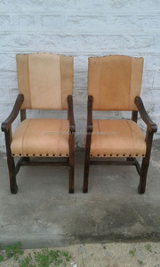 Silla de comedor con cojín de cuero antiguo moderno con brazo de altura ajustable patas de acero inoxidable para oficina en casa - Product Image 4