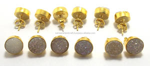 Arc-en-ciel doré enduit de pierres précieuses Druzy fait à la main forme ronde boucle d'oreille à la mode nouveau Design pour mariage ou cadeau - Product Image 4