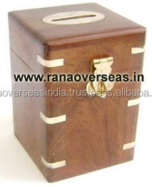 Wholesale Square Wooden Bank <b>Money</b> <b>Box</b> With Lid and Brass Inlaid Corners <b>for</b> Girls Kids & <b>Adults</b> - Product Image 2