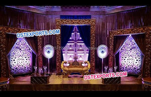 Escenario de Boda Mehrah, Escenario Tradicional de Boda de Fibra Estilo Mughal, Nuevo Escenario con Marco Dorado de Diseño, Nueva York - Product Image 2