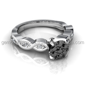 Bagues de mariage en or blanc 14 carats avec diamant noir et blanc naturel certifié 0.33 ct bague de fiançailles en diamant naturel