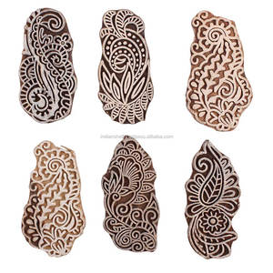 Handmade Mix <b>Wooden</b> Printing <b>Blocks</b> Craft Brown Textile Saree Cloth Canvas Stamp Indian Floral Online New Design Latest Fabric - Product Image 1