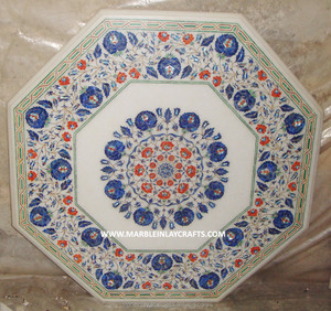 White <b>Marble</b> Inlay Octagonal <b>Table</b> <b>Top</b> - Product Image 1