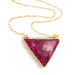 Ruby Gemstone July <b>Birthstone</b> Sterling Silver Triangle <b>Pendant</b> Necklace Engagement Wedding Anniversary Gift Party - Product Image 3