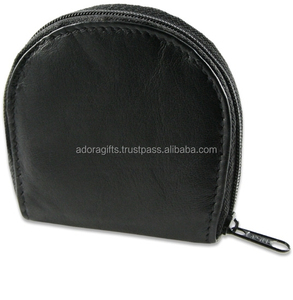 Women's <b>Black</b> Leather Coin <b>Purse</b> with <b>Small</b> Zipper Elegant Zippered Coin Pouch - Product Image 1