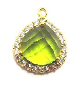 Conector de bisel de piedras preciosas de ónix verde de Plata de Ley 925 hecho a mano con forma de corazón, fianza única, hallazgos de circonita cúbica chapada en oro - Product Image 3