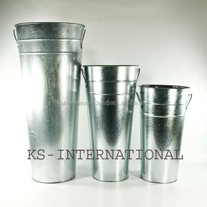 Antique Galvanized Round Flower Planters <b>Set</b> of 3 for Planter Pot Galvanized Flower Pot With Iron Handle - Product Image 3