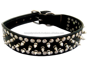 2025 collier pour animaux de compagnie en cuir de grande taille de luxe motif solide personnalisé avec décoration de rivet pour chiens - Product Image 4