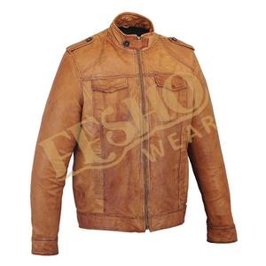 Chaqueta de Motociclista de Lona Marrón para Hombre, Cuello Alto, Ropa Exterior Informal, Diseño Elegante, Textura Suave Ecológica, Acolchada - Product Image 1