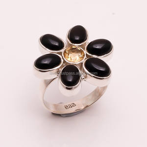 Bagues naturelles noires en onyx et citrine, bijoux indiens, vente en gros, bagues en argent sterling 925, fabricants et revendeurs - Product Image 1
