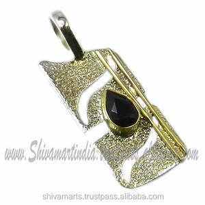 Offre Spéciale indien fabriqué à la main 925 pendentif en argent Sterling massif coupe émeraude noir Onyx pierre précieuse Style Vintage bijoux fins - Product Image 2