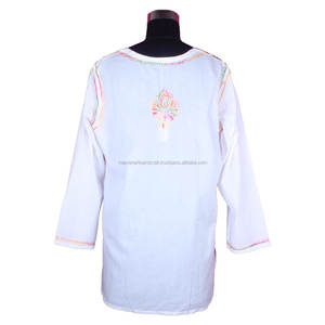 DR159 algodón indio pollo bordado mujeres túnica vestido hecho a mano Lucknowi pollo blanco Kurti algodón Chikankari camisa túnica - Product Image 2