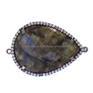 Labradorite diamant pavé de pierres précieuses pendentif bijoux connecteur en argent Sterling 92.5 pierre précieuse - Product Image 3