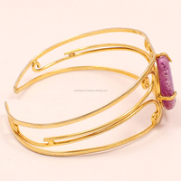 Brazaletes Ajustables de Acero Inoxidable Chapado en Oro de 18K con Ágata, Estilo Punk Vintage para Mujer, Elegantes y a la Moda