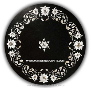 Table ronde incrustée de marbre noir, haut à usage domestique, 8 couleurs - Product Image 1