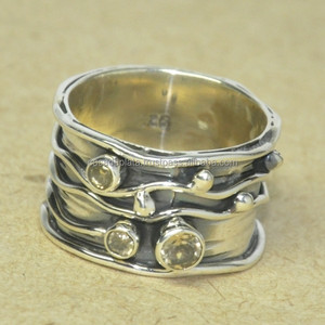 Meilleure qualité forme ronde citron Quartz pierre précieuse 925 argent Sterling Designer bague bijoux commande en gros - Product Image 1