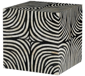 Bone Inlay-mesa auxiliar, diseño abstracto, color blanco y negro - Product Image 1