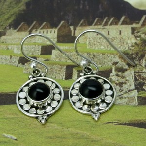 Magnifiques boucles d'oreilles rondes en argent 925 Onyx noir, bijoux en argent 925 avec pierres précieuses - Product Image 3