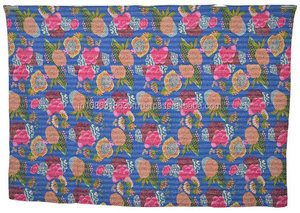 Edredón DE TRABAJO Kantha hecho a mano de algodón con estampado de frutas gemelas, colcha de arte étnico Reversible DE LA India para decoración navideña de dormitorio - Product Image 3