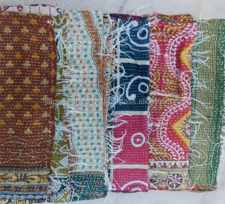 Vintage Kantha eşarp ipek antika dikmek uzun geri dönüşümlü eşarp