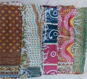 Vintage Kantha <b>Scarf</b> <b>Silk</b> Antique Sew Long Reversible <b>Scarf</b> - Product Image 1