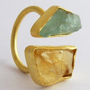 Elegante Anillo de Plata de Ley 925 con Aguamarina y Citrino en Piedra Natural, Engaste de Bisel Plateado y Certificado por Terceros - Product Image 2
