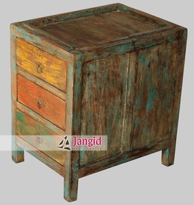 Vintage <b>Rustic</b> Reclaimed Indian Solid Wood <b>Bedside</b> Neightstands Small Storage 3 Drawers <b>Table</b> For Bedroom Living Room Farmhouse - Product Image 4