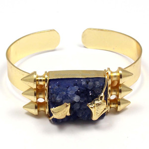 Manchette de déclaration Druzy en agate de sucre faite à la main pour bracelet balle le long de la conception de bijoux de feuille accessoire à la mode - Product Image 2