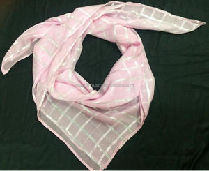 Newest <b>Silver</b> Lurex Stripes on Silk Chiffon <b>Scarf</b> Narrow Design Square Style for Spring Season - Product Image 1