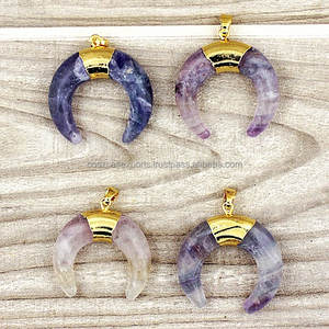 High Quality Gold Plated Fluorite <b>Half</b> <b>Moon</b> Crescent <b>Necklace</b> Amazing Natural Rainbow Polish Stone for Party Occasions - Product Image 6