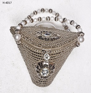 H4013 Vivid Handmade Metal Clutch Purse Ladies High Quality Gold <b>Silver</b> Beaded Evening Party Stone Work Bridal Parties - Product Image 5
