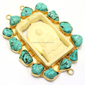 Chaîne à maillons en turquoise plaquée or 24 carats, pendentifs Bouddha, bijoux simples et classiques pour les fêtes et les mariages, vente en gros - Product Image 1