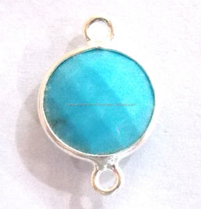 Conector de bisel de piedras preciosas turquesas con chapado en oro y plata hecho a mano doble fianza facetada accesorios para hacer joyas - Product Image 3