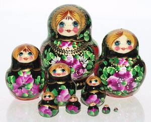 Ensemble de poupées gigognes matriochka russes 10 pièces Design de fleurs lumineuses Modèle importé en bois naturel Jouet traditionnel pour bébés - Product Image 1