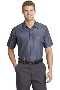 Red Kap Short Sleeve Striped Industrial Work Shirt - 65/35 Poly/cotton and 7 Buttons Including Button at Neck - Product Image 2