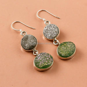 Pendientes de piedras preciosas de plata sólida 925, joyería de plata de piedras preciosas Druzy, proveedor de joyas de piedras preciosas de plata antigua, joyería fina - Product Image 1