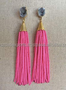 Cuentas facetadas de múltiples piedras preciosas colgantes pendientes cuentas con borla moda - Product Image 4