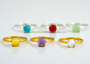 Personnalisable minuscule or et argent ensemble de broches de pierre ronde bague de naissance empilable pour les mariages fiançailles anniversaires fêtes - Product Image 2