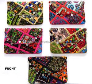 Venta al por mayor de estilo vintage indio de algodón Banjara bolso de mano bordado Patchwork monedero Logo patrón arco decoración embrague monedero - Product Image 5