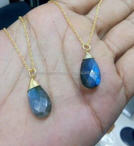 Collier pendentif en Labradorite unisexe plaqué or à facettes en fil de pierre précieuse pour fiançailles, mariage ou cadeau de fête - Product Image 1