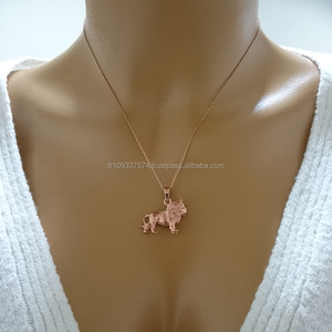 14K oro sólido Ar Deco León colgante collar Animal collar joyería fina para mujeres hecho en Turquía - Product Image 4
