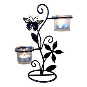 Bougeoir en métal en fer forgé avec bougeoir en verre T-Lite - Product Image 1