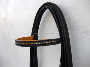 Shemax 2023 Alta Calidad Personalizado Al Por Mayor CABALLO DE CUERO DIAMANTE BRIDLE NEGRO/TAN ACOLCHADO DIAMANTES N/B Venta Caliente Halters - Product Image 4