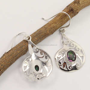 Pendientes hechos a mano de primera calidad 100%, joyería de plata de ley pura sólida 925, piedras preciosas facetadas de cuarzo místico, joyería fina - Product Image 2