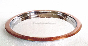 Copper Stainless Steel Hammered Round Serving <b>Tray</b> Metal Bar <b>Tray</b> for Kitchenware and Party Usage - Product Image 3