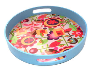 Plateau de service en MDF bleu imprimé sur mesure fait à la main pour un usage domestique et en restauration avec taille et couleur personnalisées LOGO PERSONNALISÉ KAMRAN International - Product Image 1