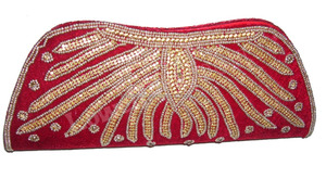 Lowellcraft Women's Handcrafted Embroidered Envelope <b>Clutch</b> Bag (Polyester) for Bridal Casual Party <b>Wedding</b> (Maroon) - Product Image 2